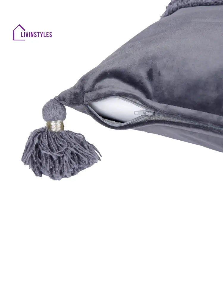 Eyda Super Soft Velvet Grey Color Set Of 2 Cushion Cover-18X18 Inch