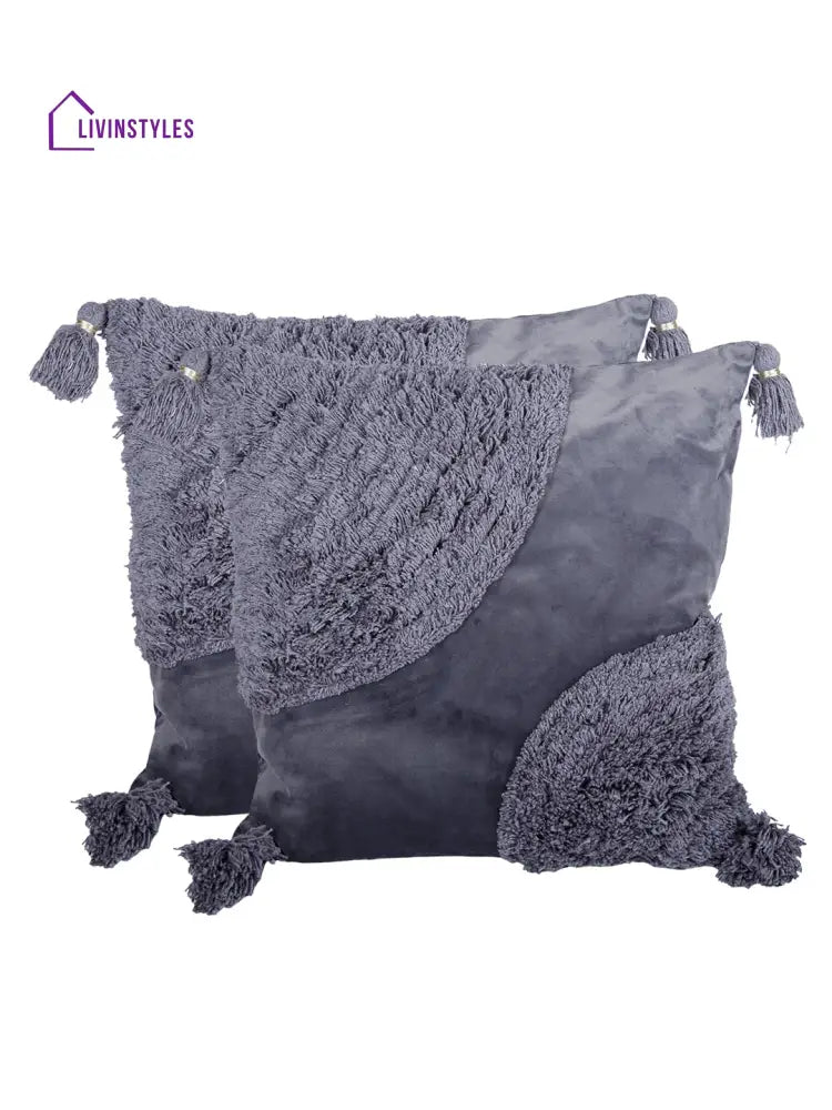 Eyda Super Soft Velvet Grey Color Set Of 2 Cushion Cover-18X18 Inch
