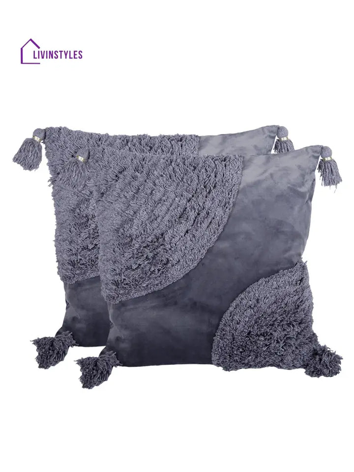Eyda Super Soft Velvet Grey Color Set Of 2 Cushion Cover-18X18 Inch
