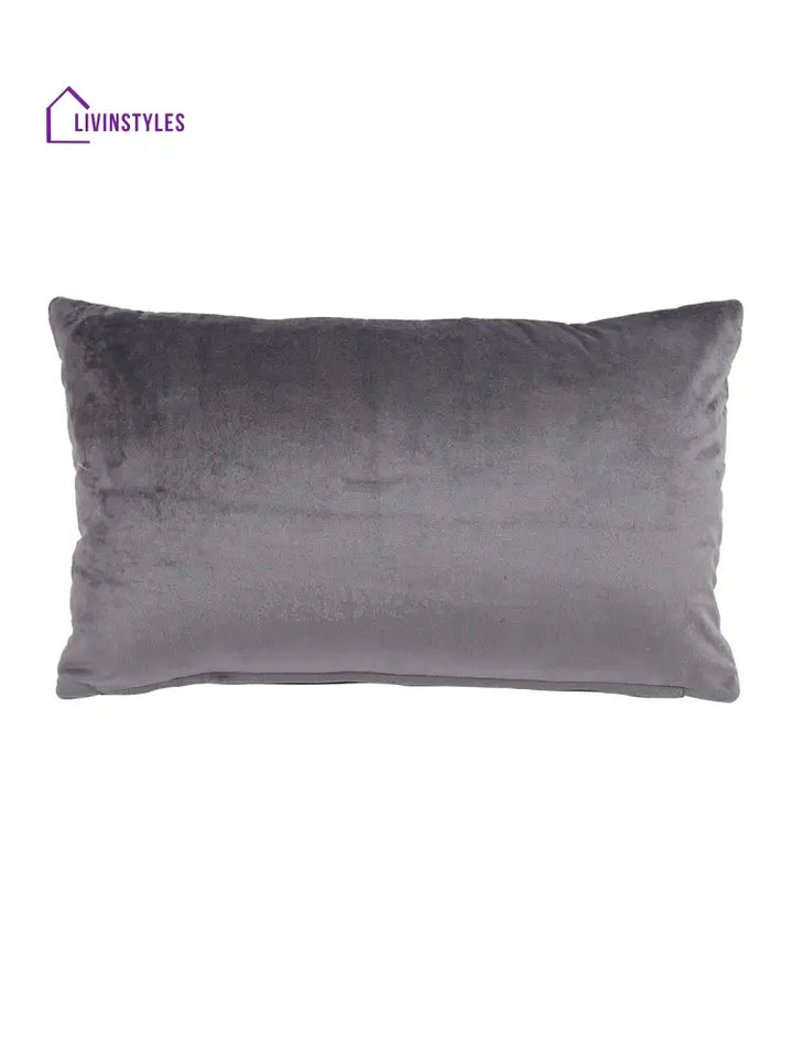 Eyda Super Soft Velvet Grey Color Set Of 2 Quilted Cushion Cover-12X20 Inch