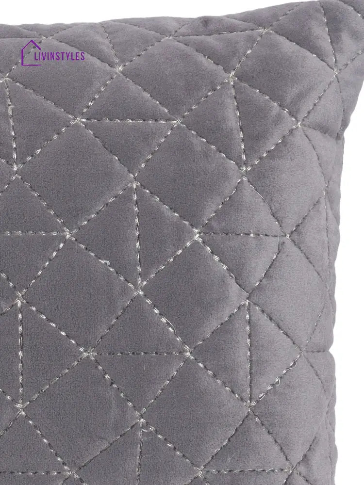 Eyda Super Soft Velvet Grey Color Set Of 2 Quilted Cushion Cover-12X20 Inch
