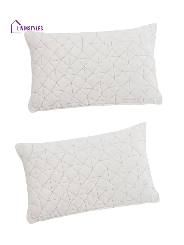 Eyda Super Soft Velvet Ivory Color Set Of 2 Quilted Cushion Cover-12X20 Inch