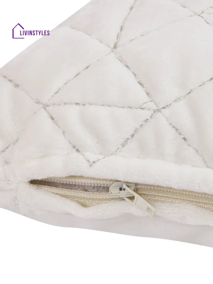 Eyda Super Soft Velvet Ivory Color Set Of 2 Quilted Cushion Cover-12X20 Inch