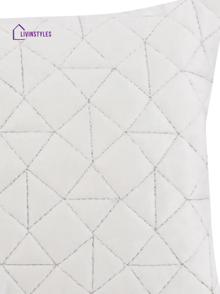 Eyda Super Soft Velvet Ivory Color Set Of 2 Quilted Cushion Cover-12X20 Inch