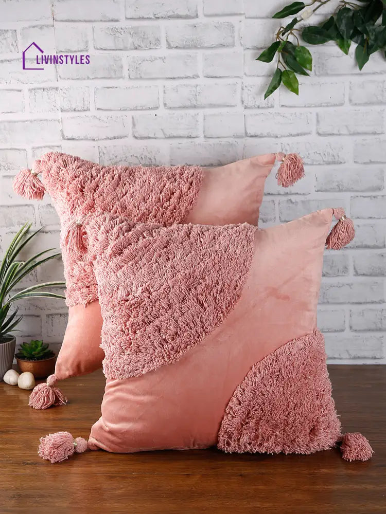 Eyda Super Soft Velvet Peach Color Set Of 2 Cushion Cover-18X18 Inch