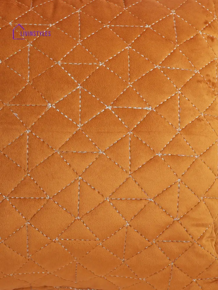 Eyda Super Soft Velvet Rust Color Set Of 2 Quilted Cushion Cover-18X18 Inch