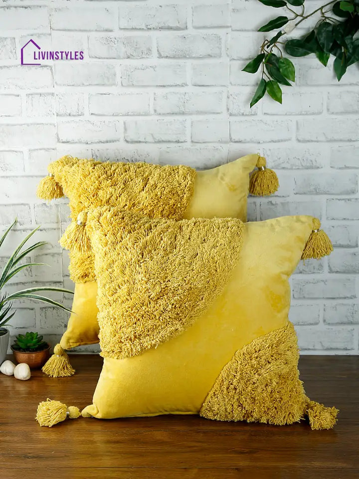 Eyda Super Soft Velvet Yellow Color Set Of 2 Cushion Cover-18X18 Inch