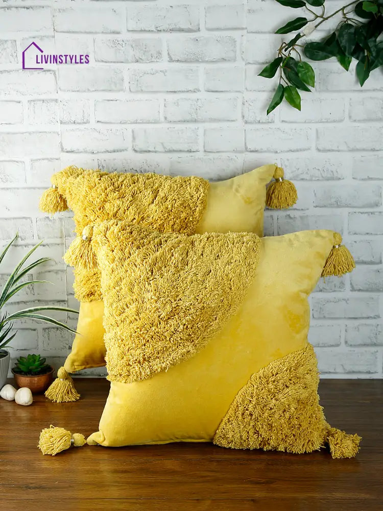 Eyda Super Soft Velvet Yellow Color Set Of 2 Cushion Cover-18X18 Inch