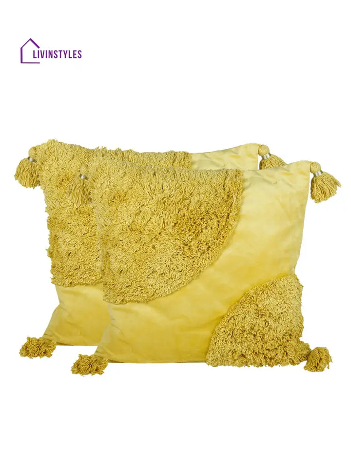 Eyda Super Soft Velvet Yellow Color Set Of 2 Cushion Cover-18X18 Inch