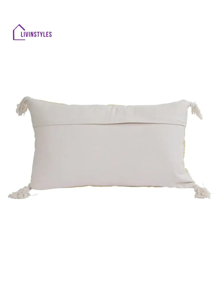 Eyda Super Soft Yellow Color Set Of 2 Embroidered Cushion Cover-12X20 Inch