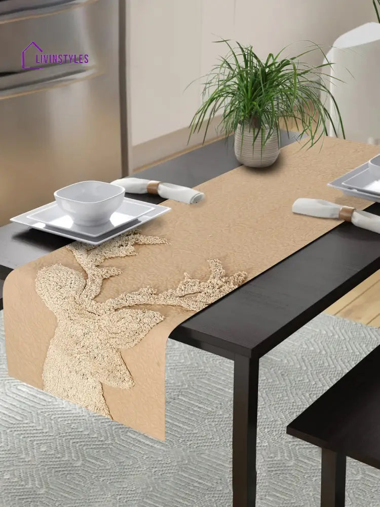 Eyda Taupe Colored Cotton Tufted Table Runner