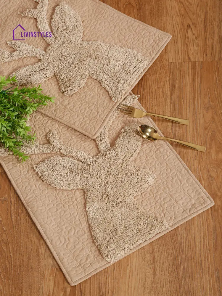 Eyda Taupe Colored Cotton Tufted Table Runner