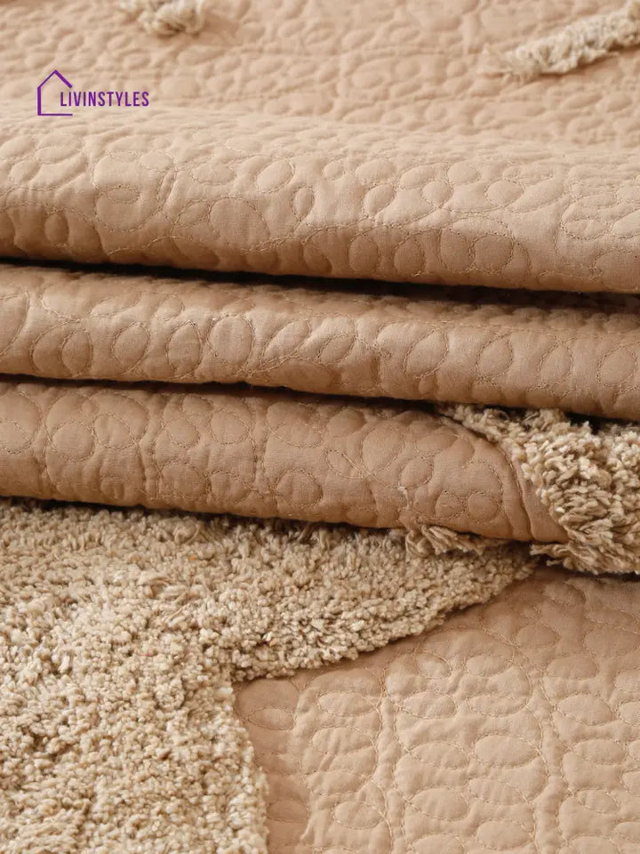 Eyda Taupe Colored Cotton Tufted Table Runner