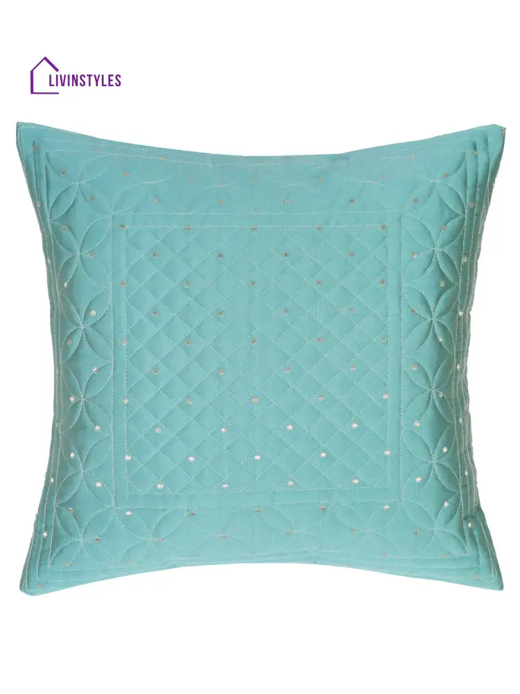 Eyda Turquoise Color Quilted Cushion Covers Set Of 2 - 16X16 Inch