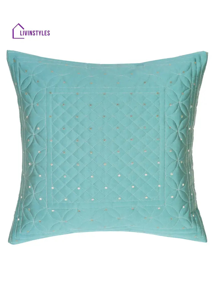 Eyda Turquoise Color Quilted Cushion Covers Set Of 2 - 16X16 Inch