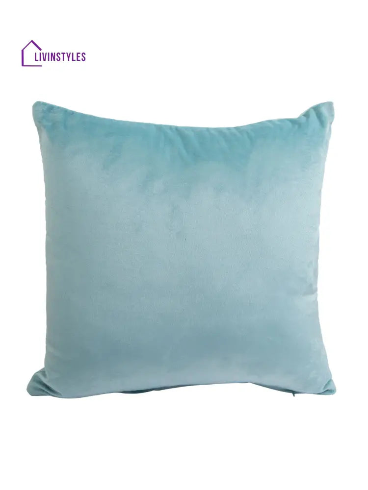 Eyda Velvet Aqua Color Beaded Cushion Cover Set Of 2-18X18 Inch