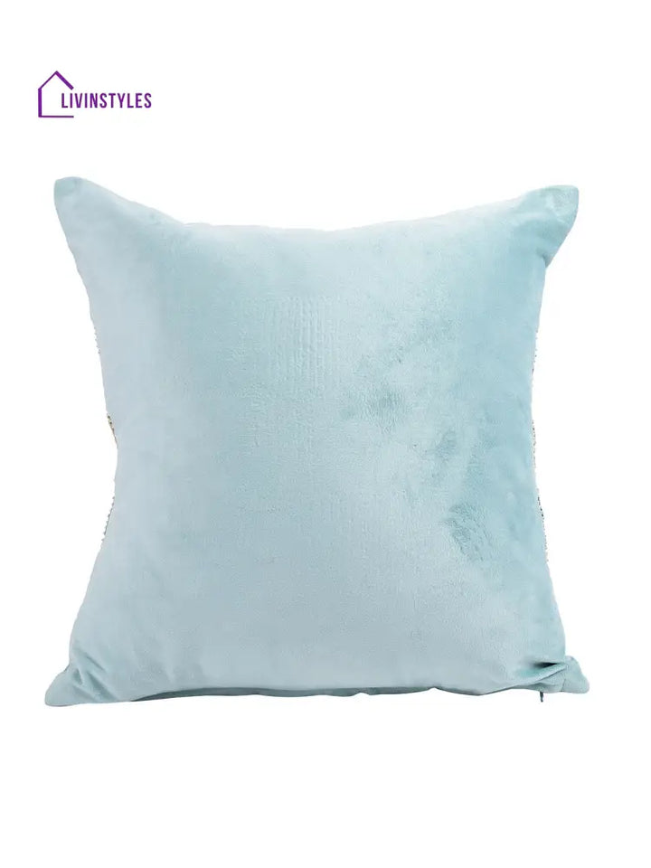 Eyda Velvet Aqua Color Beaded Cushion Cover Set Of 2-18X18 Inch