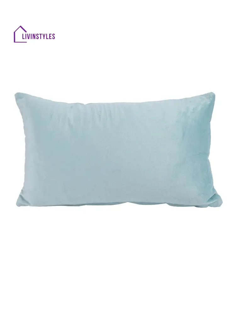 Eyda Velvet Aqua Color Beaded Sequin Cushion Cover Set Of 2-12X20 Inch