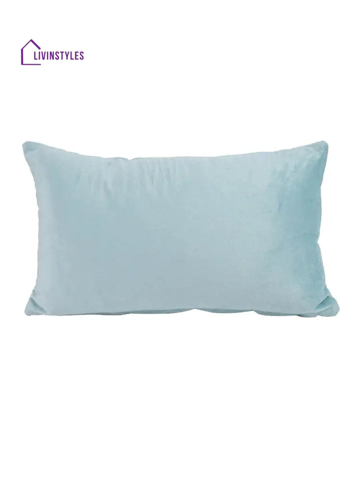 Eyda Velvet Aqua Color Beaded Sequin Cushion Cover Set Of 2-12X20 Inch