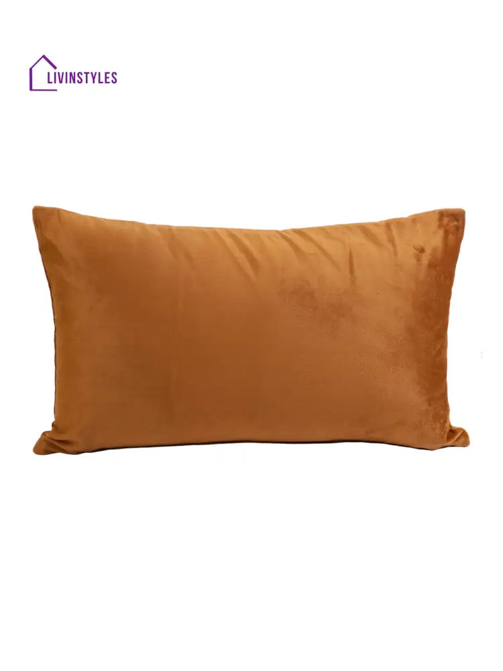 Eyda Velvet Copper Color Beaded Sequin Set Of 2 Cushion Cover-12X20 Inch