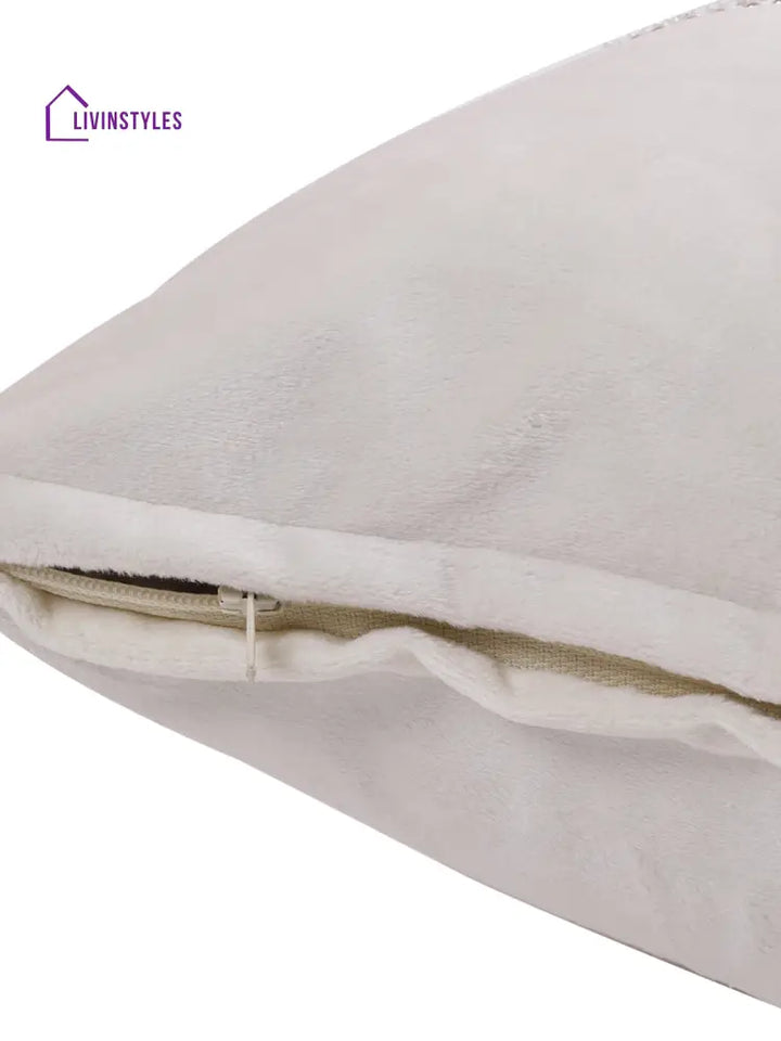 Eyda Velvet Ivory Color Beaded Cushion Cover Set Of 2-18X18 Inch