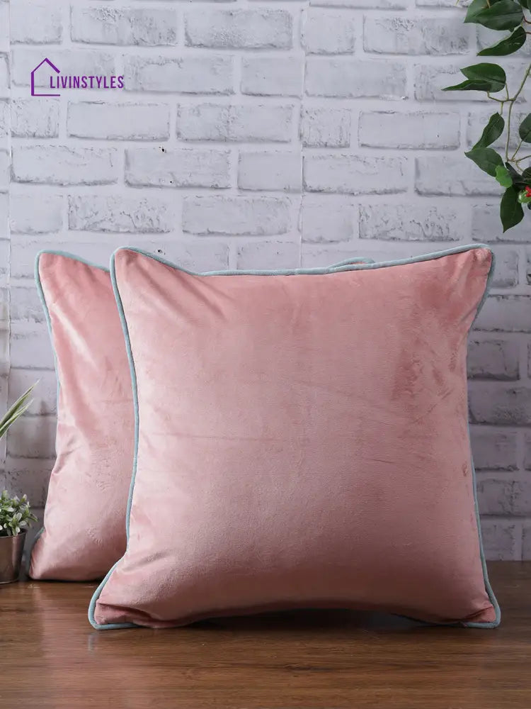 Eyda Velvet Peach Color Cushion Cover Set Of 2-18X18 Inch