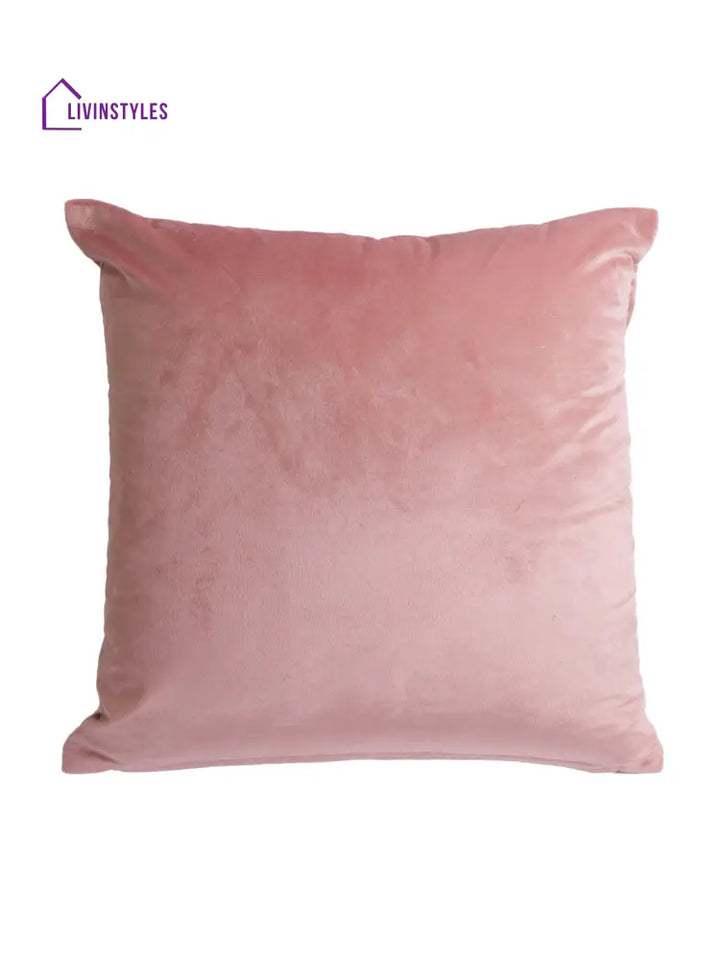 Eyda Velvet Pink Color Beaded Sequin Set Of 2 Cushion Cover-18X18 Inch