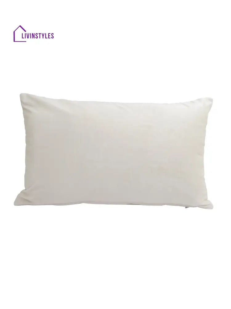Eyda Velvet White Color Beaded Sequin Set Of 2 Cushion Cover-12X20 Inch