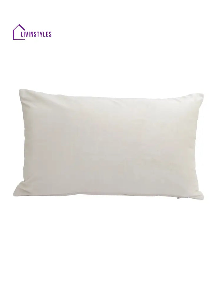 Eyda Velvet White Color Beaded Sequin Set Of 2 Cushion Cover-12X20 Inch