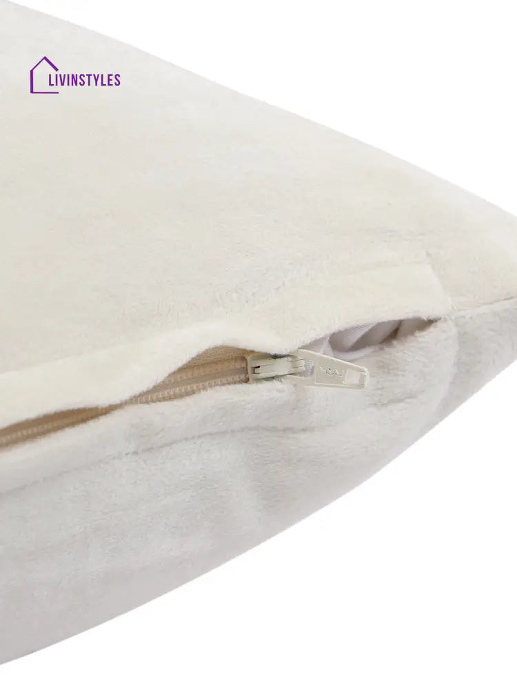 Eyda Velvet White Color Beaded Sequin Set Of 2 Cushion Cover-12X20 Inch