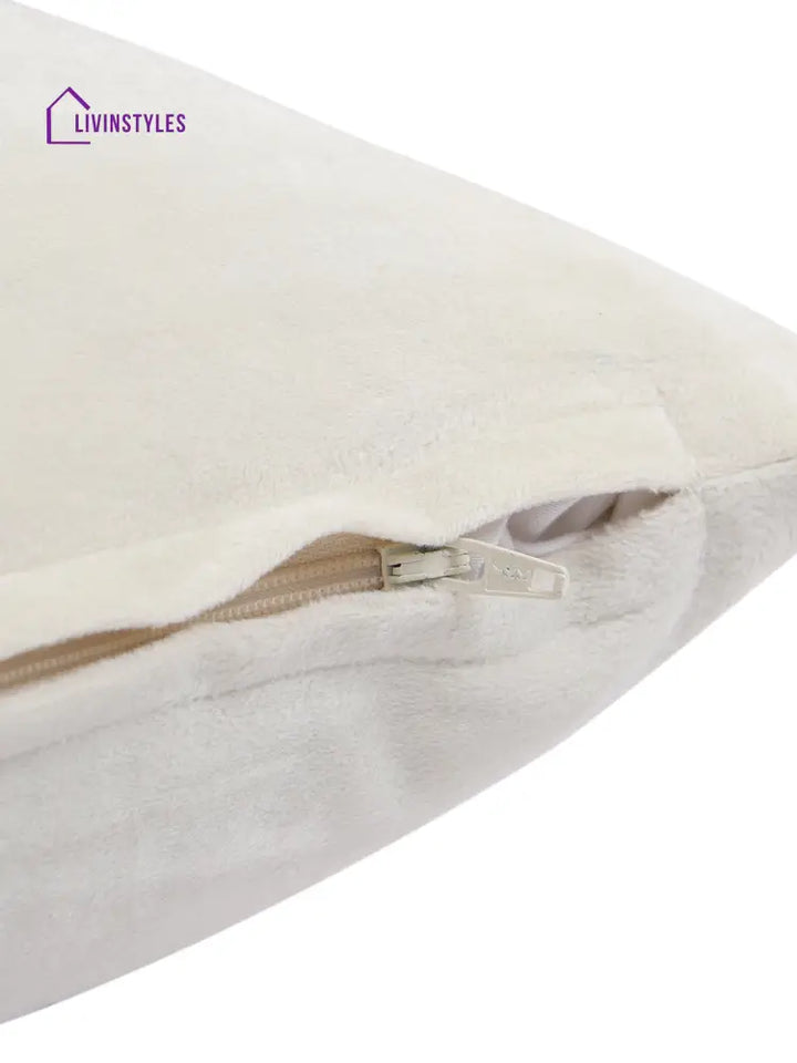 Eyda Velvet White Color Beaded Sequin Set Of 2 Cushion Cover-12X20 Inch