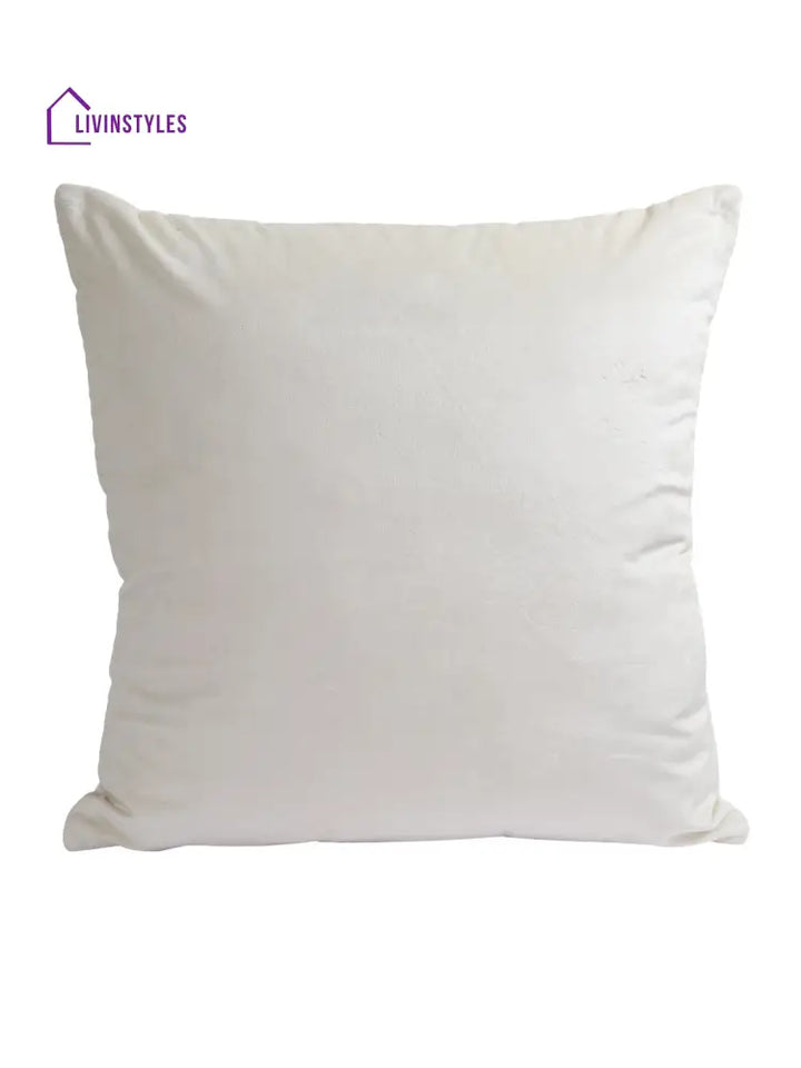 Eyda Velvet White Color Beaded Sequin Set Of 2 Cushion Cover-18X18 Inch