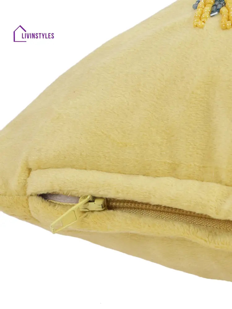 Eyda Velvet Yellow Color Beaded Sequin Cushion Cover Set Of 2-12X20 Inch