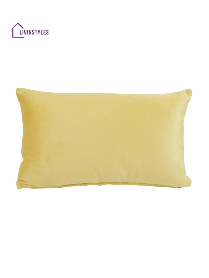 Eyda Velvet Yellow Color Beaded Sequin Cushion Cover Set Of 2-12X20 Inch