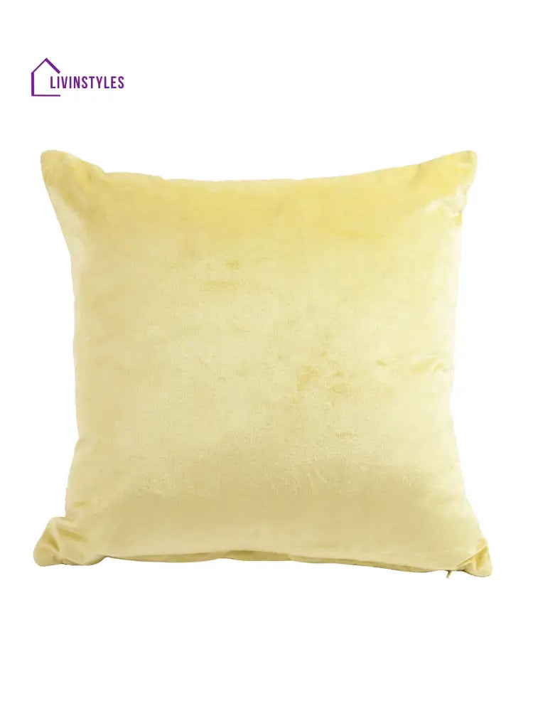 Eyda Velvet Yellow Color Beaded Sequin Cushion Cover Set Of 2-18X18 Inch