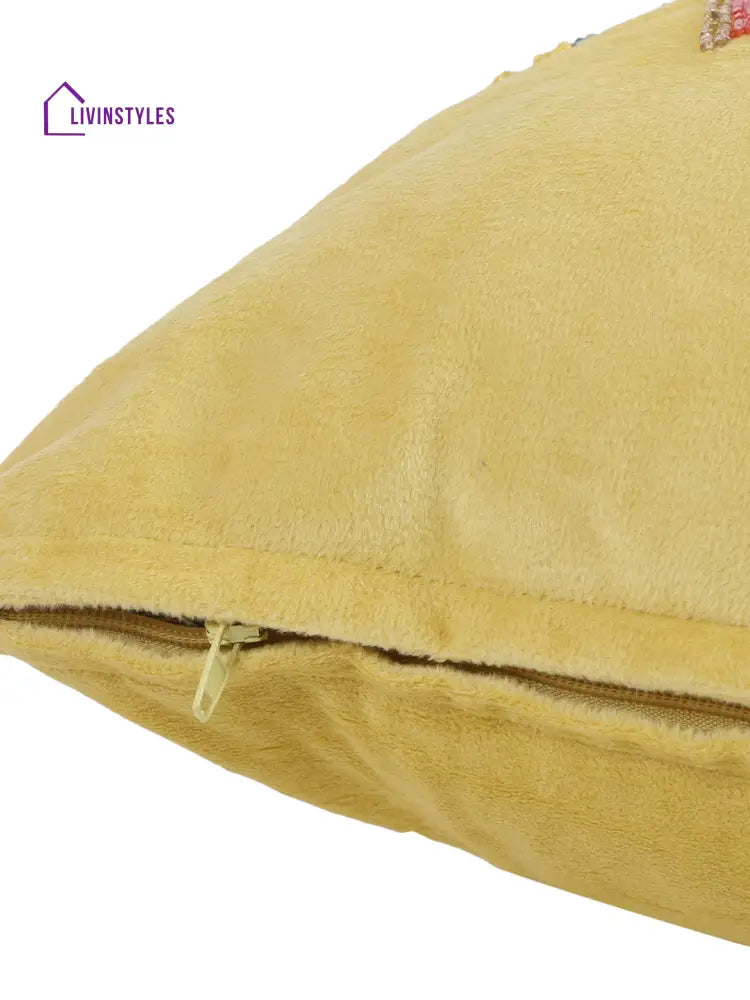 Eyda Velvet Yellow Color Beaded Sequin Cushion Cover Set Of 2-18X18 Inch