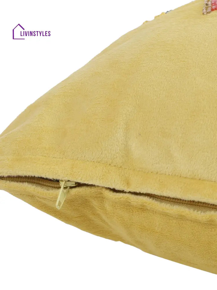 Eyda Velvet Yellow Color Beaded Sequin Cushion Cover Set Of 2-18X18 Inch