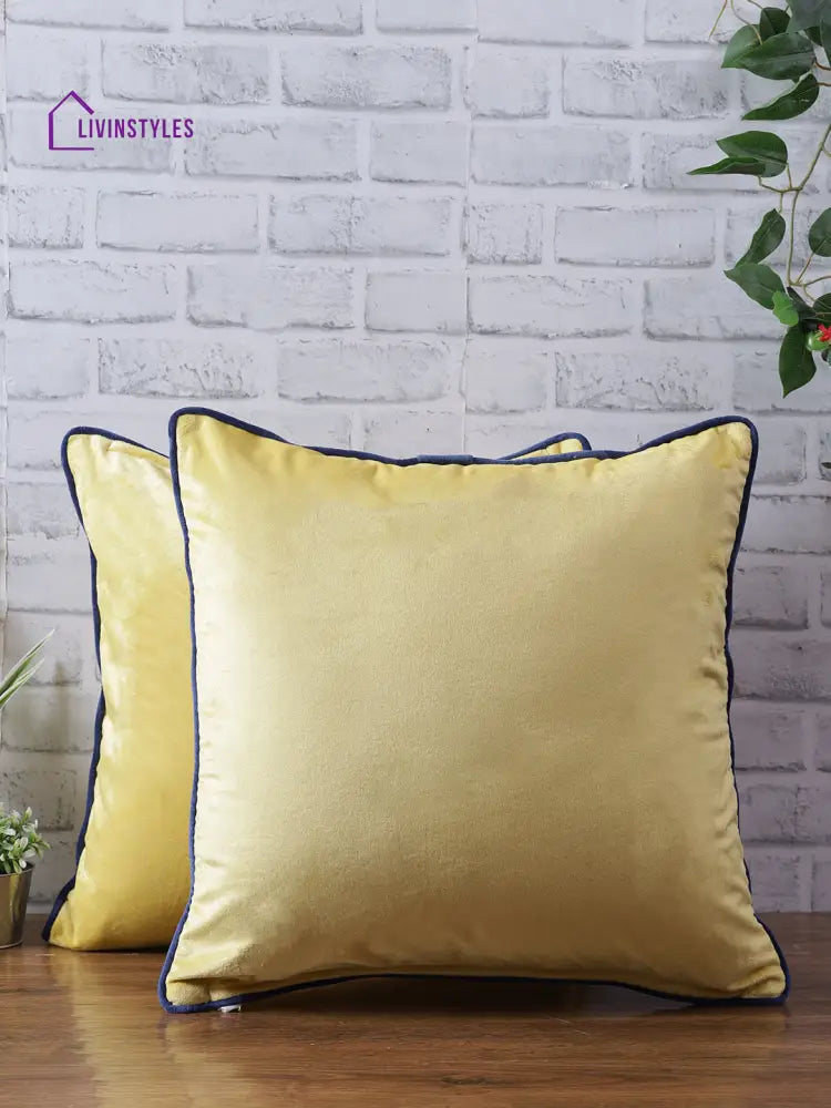 Eyda Velvet Yellow Color Cushion Cover Set Of 2-18X18 Inch