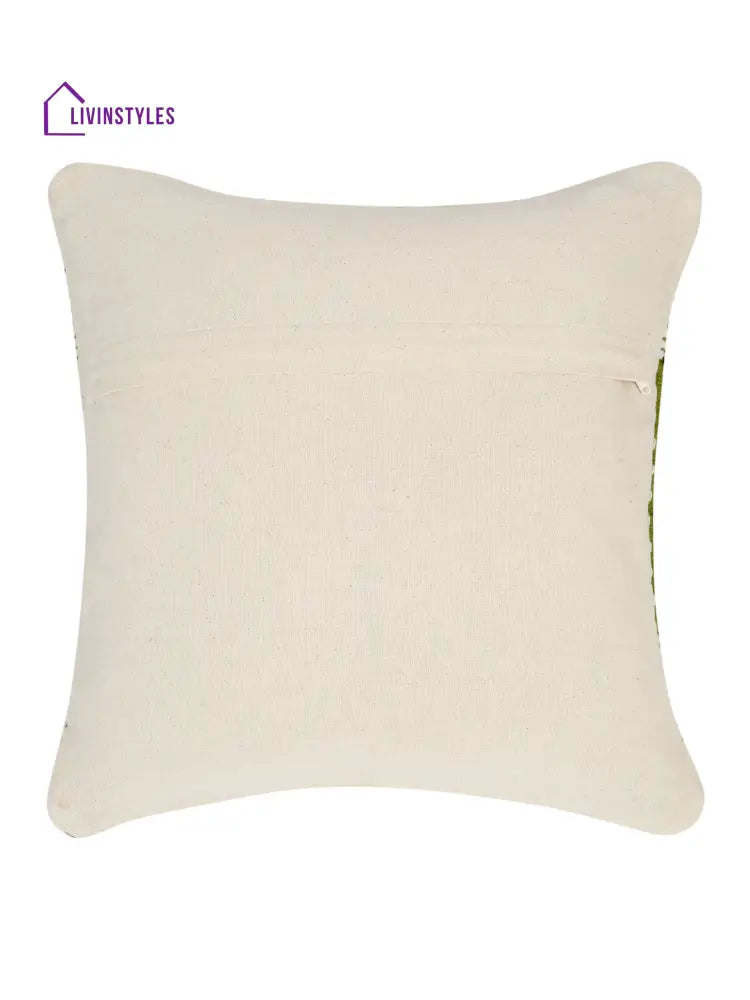 Eyda White & Green Cotton Hand Woven Cushion Cover Set Of 2
