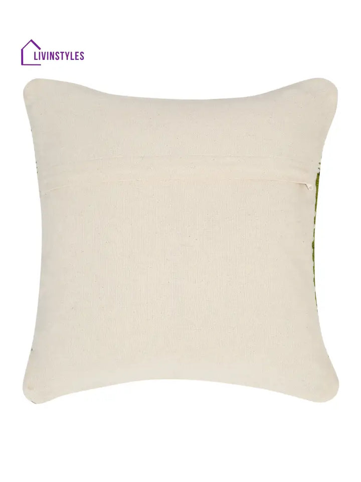 Eyda White & Green Cotton Hand Woven Cushion Cover Set Of 2