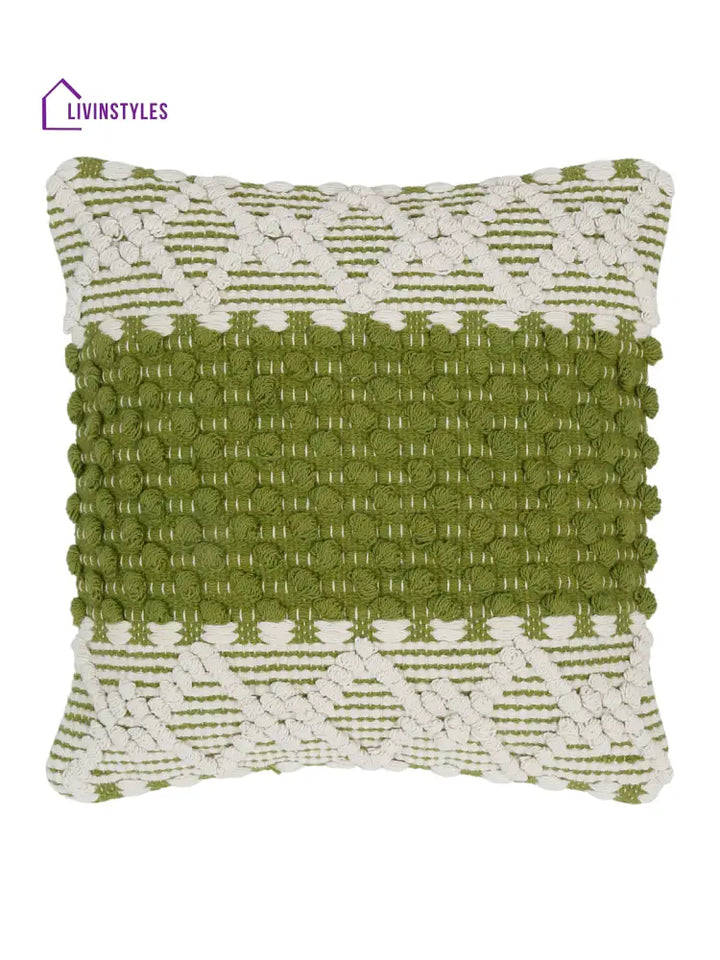 Eyda White & Green Cotton Hand Woven Cushion Cover Set Of 2