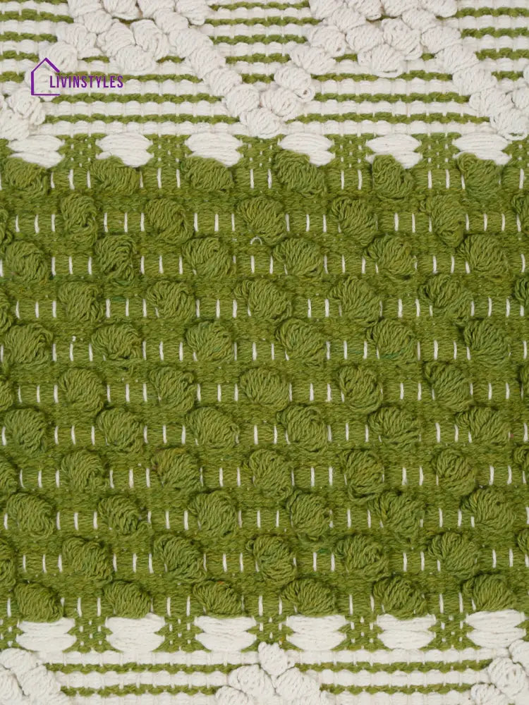 Eyda White & Green Cotton Hand Woven Cushion Cover Set Of 2