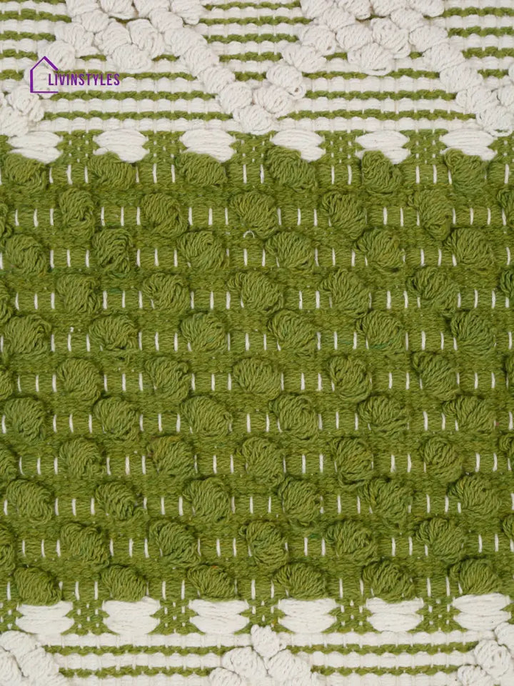 Eyda White & Green Cotton Hand Woven Cushion Cover Set Of 2