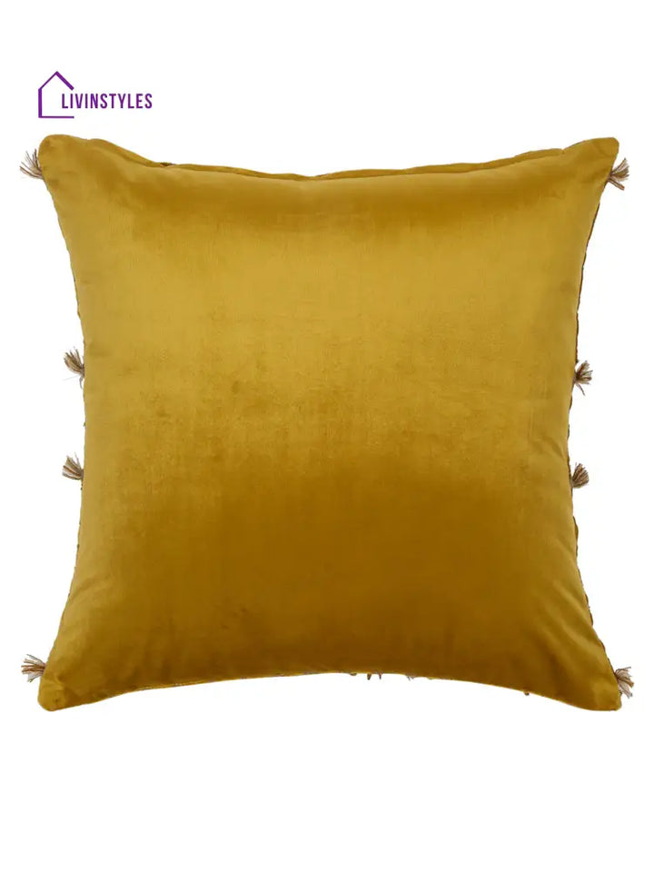Eyda Yellow Color Embroidered Velvet Cushion Covers Set Of 2 - 18X18 Inch