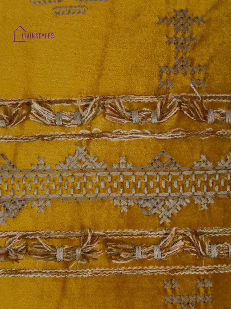 Eyda Yellow Color Embroidered Velvet Cushion Covers Set Of 2 - 18X18 Inch