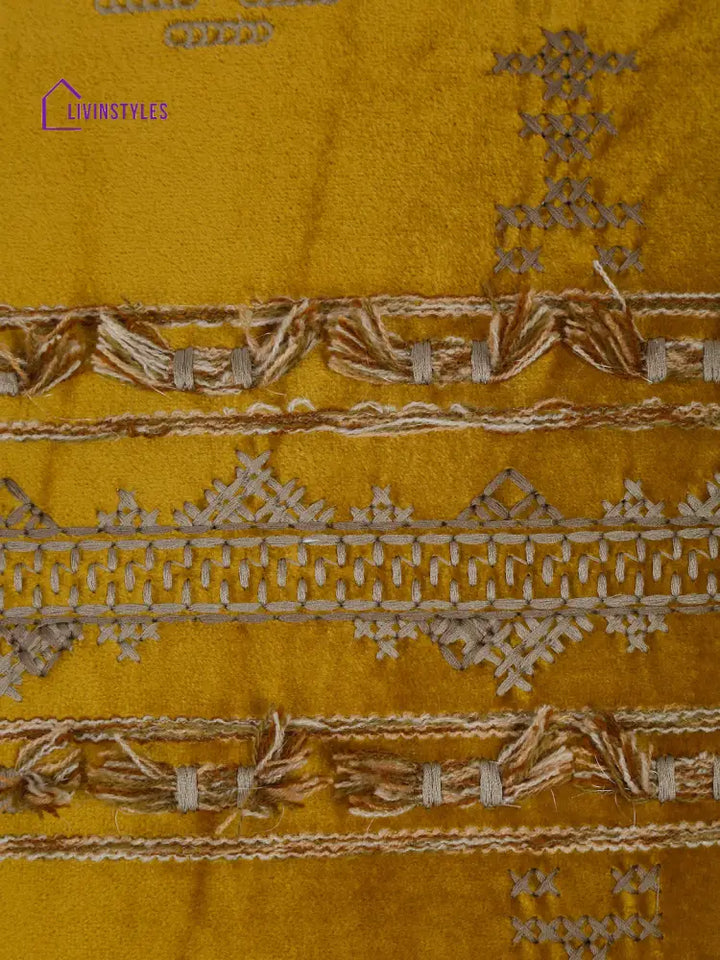 Eyda Yellow Color Embroidered Velvet Cushion Covers Set Of 2 - 18X18 Inch