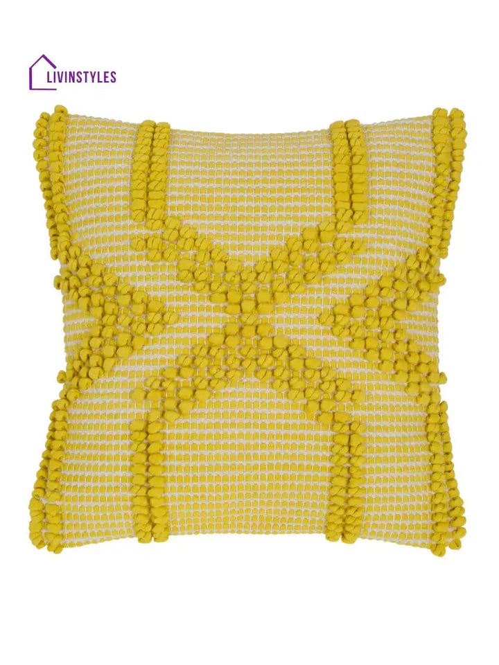 Eyda Yellow Cotton Hand Woven Cushion Cover Set Of 2