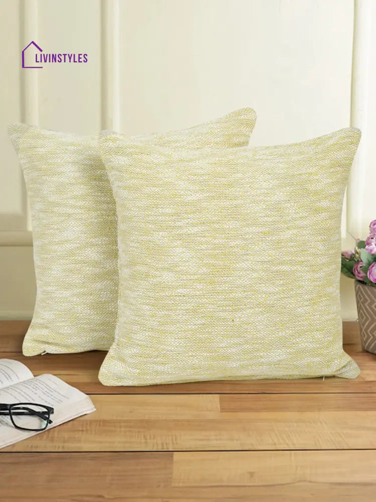 Eyda Yellow Cotton Solid Cushion Cover Set Of 2