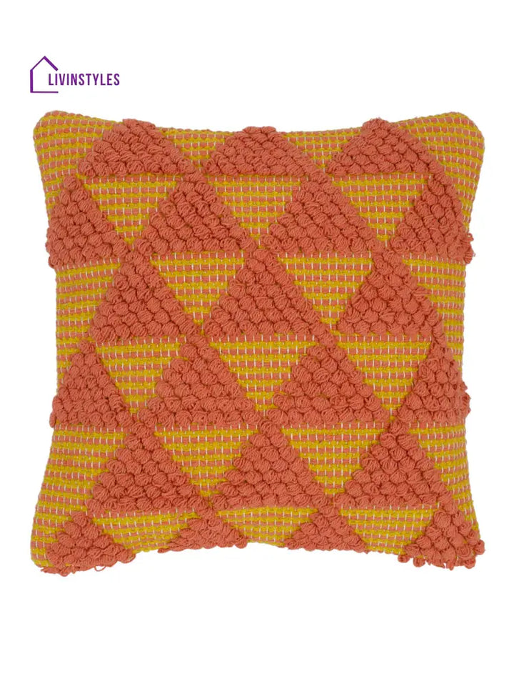 Eyda Yellow & Peach Cotton Hand Woven Cushion Cover Set Of 2