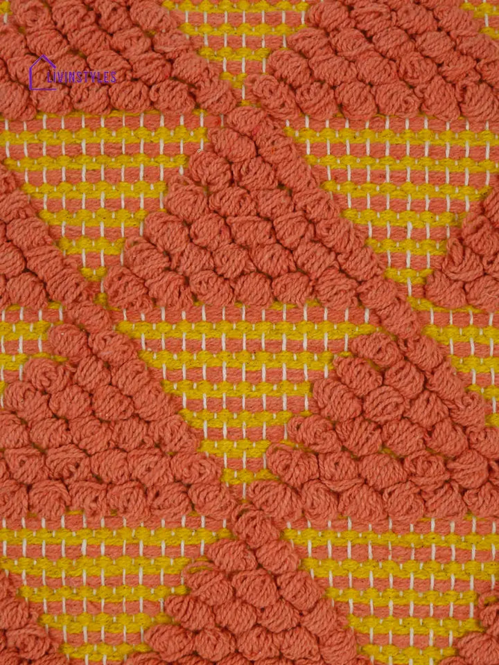 Eyda Yellow & Peach Cotton Hand Woven Cushion Cover Set Of 2